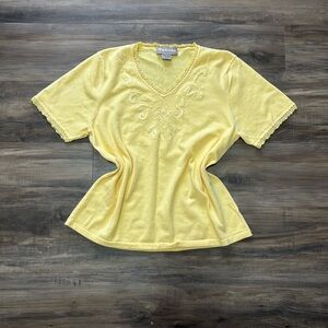 TanJay Sunny Yellow Embroidery Beaded Short Sleeve Tee
